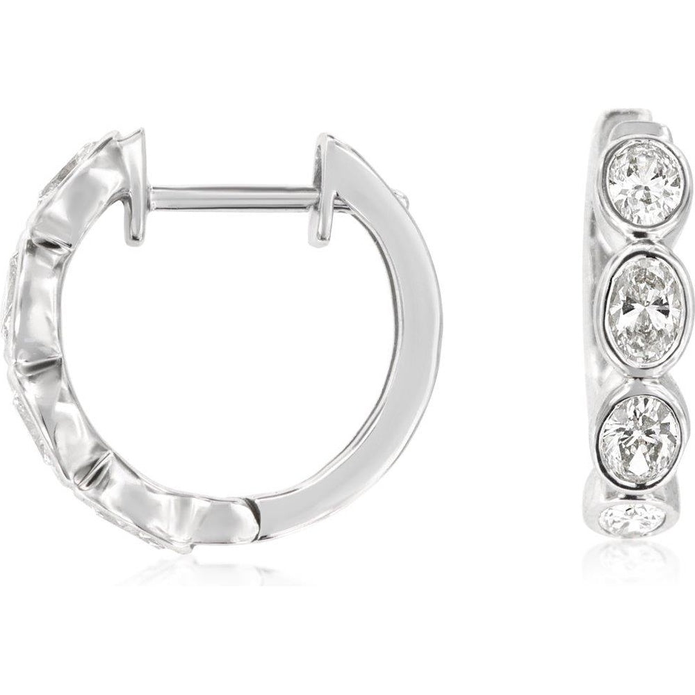 14K White Gold Medium Hoop Earrings with Bezel-Set Round Brilliant Diamonds - 0.82 Carat Total Diamond Weight - Royal Jewelry