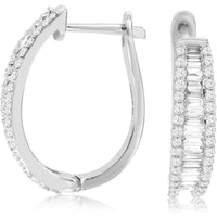 14K White Gold Medium Hoop Earrings with Channel-Set Baguette and Round Brilliant Diamonds - 1.38 Carat Total Diamond Weight - Royal Jewelry