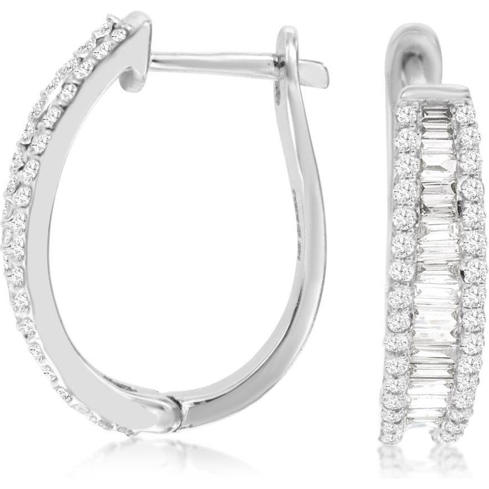 14K White Gold Medium Hoop Earrings with Channel-Set Baguette and Round Brilliant Diamonds - 1.38 Carat Total Diamond Weight - Royal Jewelry