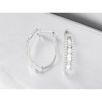 14K White Gold Medium Hoop Earrings with Channel-Set Baguette and Round Brilliant Diamonds - 1.38 Carat Total Diamond Weight - Royal Jewelry