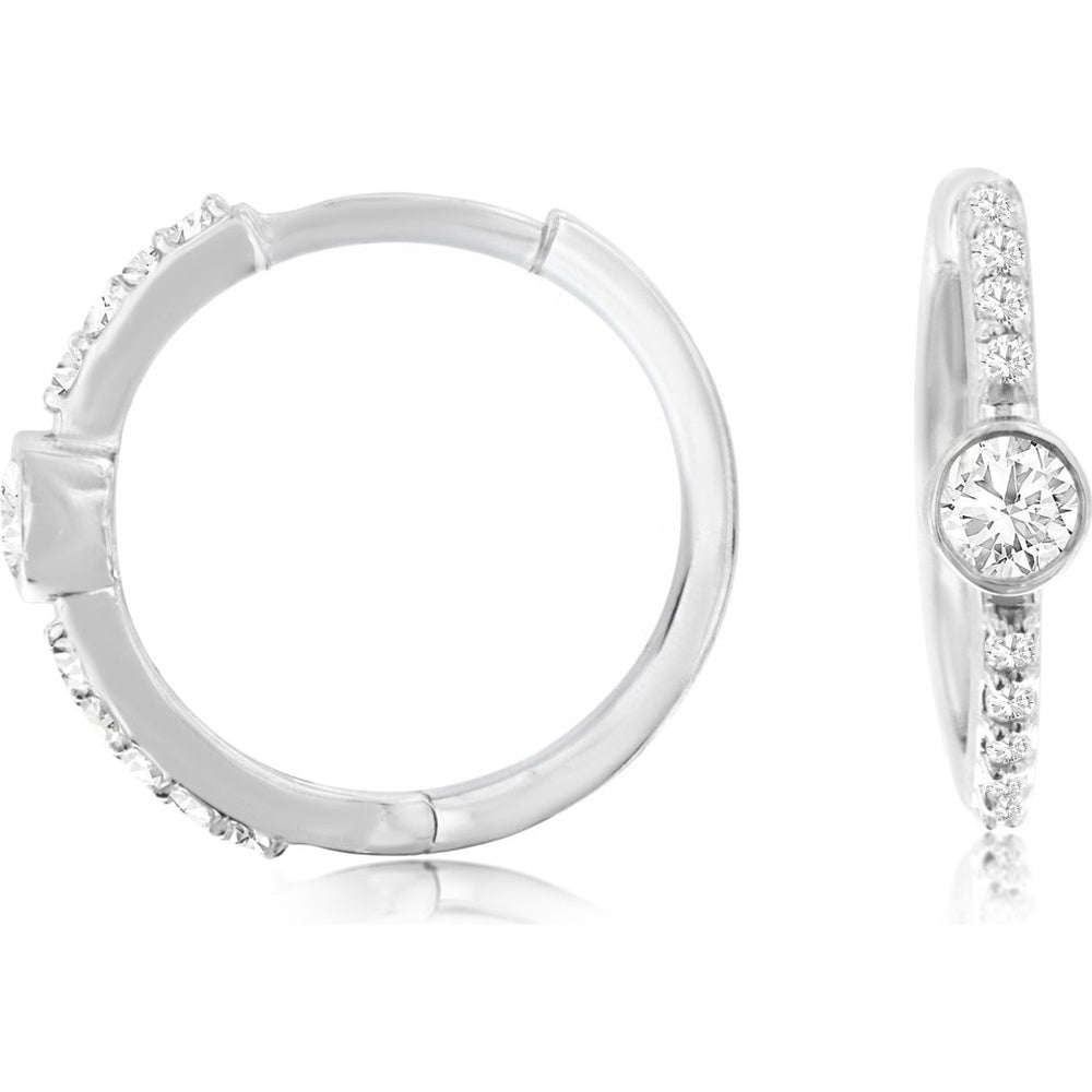 14K White Gold Medium Hoop Earrings with Channel-Set Round Diamonds - 0.32 Carat Total Diamond Weight - Royal Jewelry
