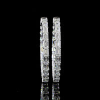 14K White Gold Medium Hoop Earrings with East-West Emerald Cut Lab Diamonds - 11.08 Carat Total Weight - Covaloro Fine Jewelry