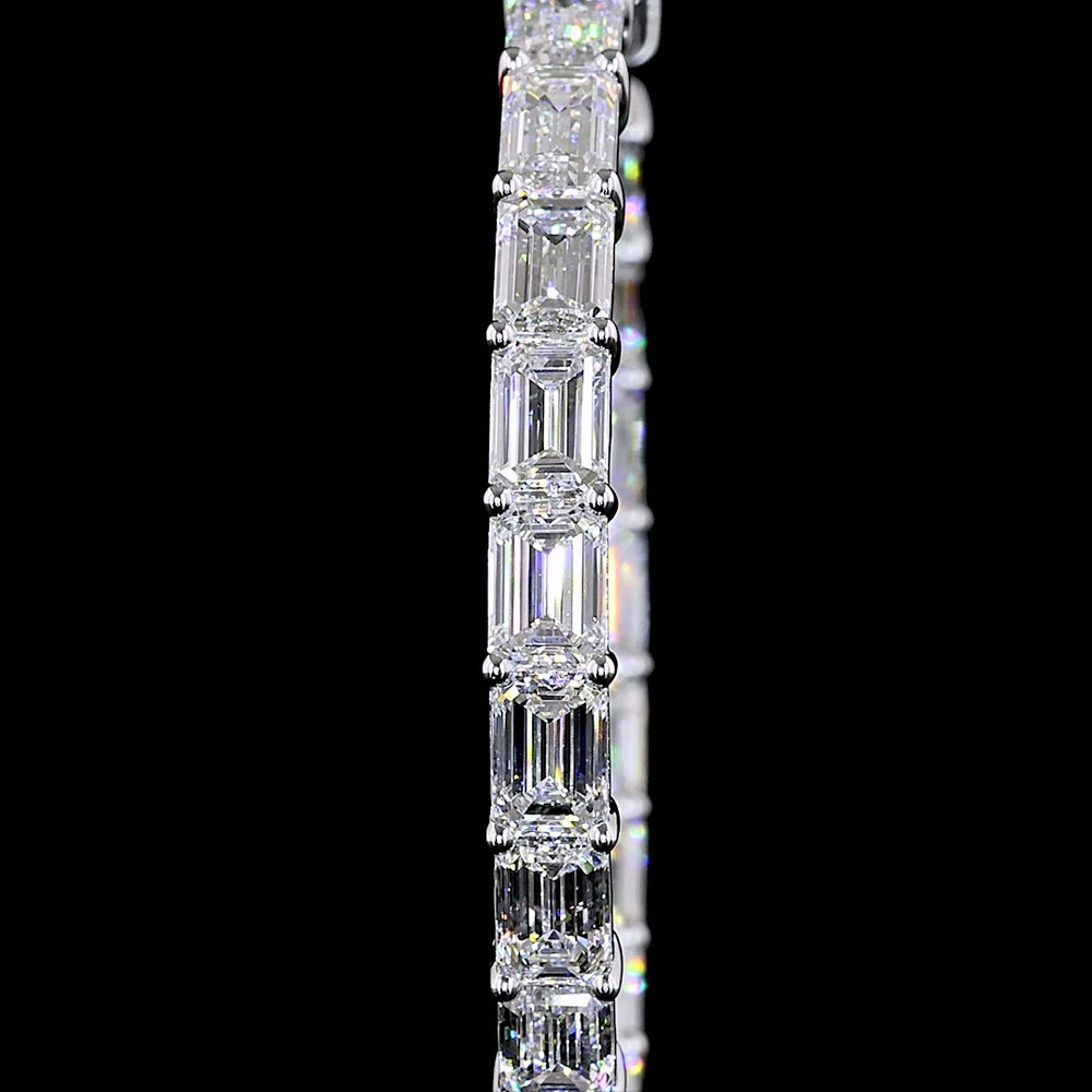 14K White Gold Medium Hoop Earrings with East-West Emerald Cut Lab Diamonds - 11.08 Carat Total Weight - Covaloro Fine Jewelry