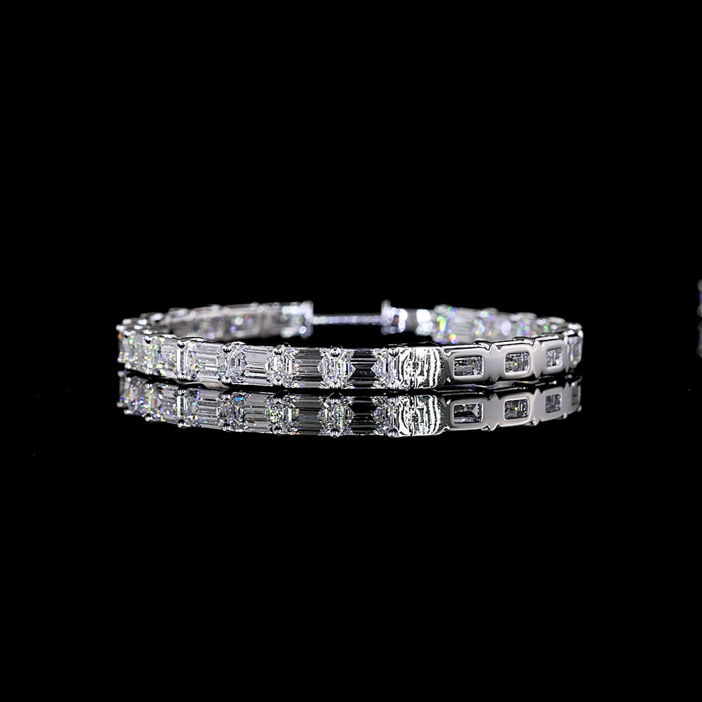 14K White Gold Medium Hoop Earrings with East-West Emerald Cut Lab Diamonds - 11.08 Carat Total Weight - Covaloro Fine Jewelry