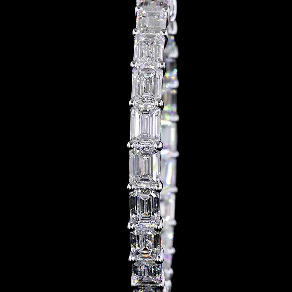 14K White Gold Medium Hoop Earrings with East-West Prong Set Emerald Cut Lab Diamonds - 13.58 Carats Total Diamond Weight - Covaloro Fine Jewelry