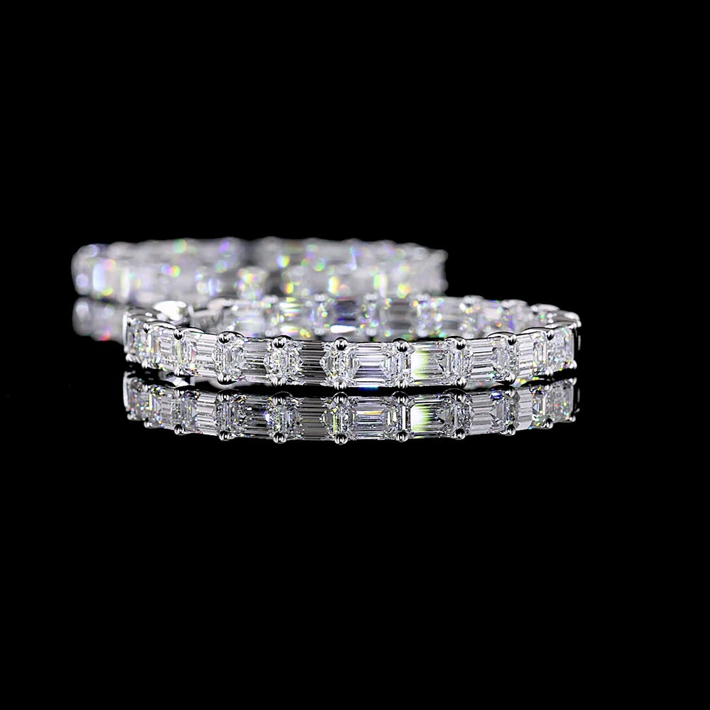 14K White Gold Medium Hoop Earrings with East-West Prong Set Emerald Cut Lab Diamonds - 13.58 Carats Total Diamond Weight - Covaloro Fine Jewelry