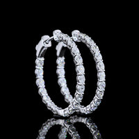 14K White Gold Medium Hoop Earrings with East-West Prong Set Oval Cut Lab Diamonds - 1.86 Carats Total Diamond Weight - Covaloro Fine Jewelry