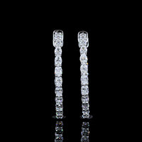 14K White Gold Medium Hoop Earrings with East-West Prong Set Oval Cut Lab Diamonds - 1.86 Carats Total Diamond Weight - Covaloro Fine Jewelry