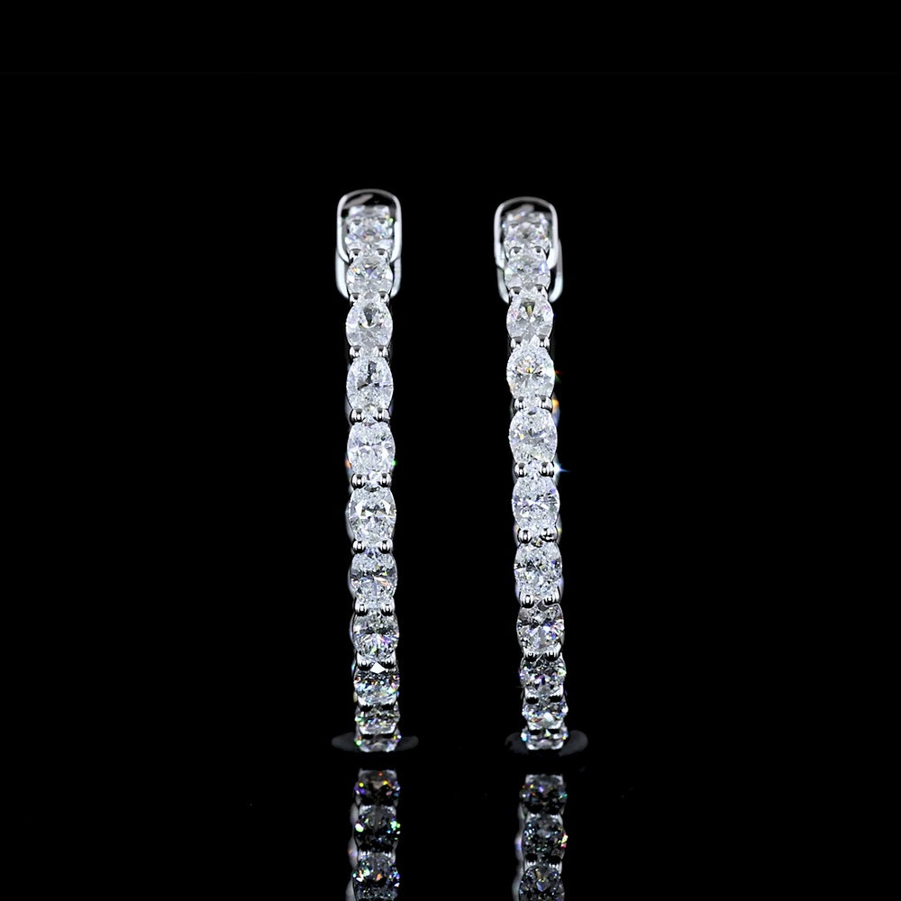 14K White Gold Medium Hoop Earrings with East-West Prong Set Oval Cut Lab Diamonds - 1.86 Carats Total Diamond Weight - Covaloro Fine Jewelry