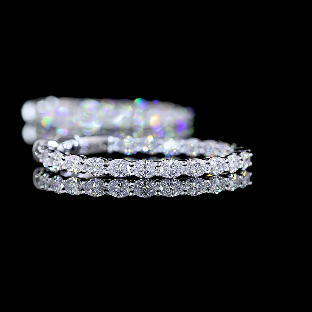 14K White Gold Medium Hoop Earrings with East-West Prong Set Oval Cut Lab Diamonds - 1.86 Carats Total Diamond Weight - Covaloro Fine Jewelry