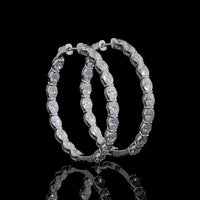 14K White Gold Medium Hoop Earrings with East-West Prong Set Oval Cut Lab Diamonds - 7.62 Carats Total Diamond Weight - Covaloro Fine Jewelry
