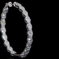 14K White Gold Medium Hoop Earrings with East-West Prong Set Oval Cut Lab Diamonds - 7.62 Carats Total Diamond Weight - Covaloro Fine Jewelry