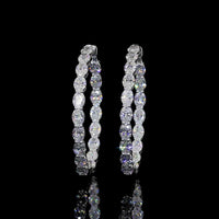 14K White Gold Medium Hoop Earrings with East-West Prong Set Oval Cut Lab Diamonds - 7.62 Carats Total Diamond Weight - Covaloro Fine Jewelry