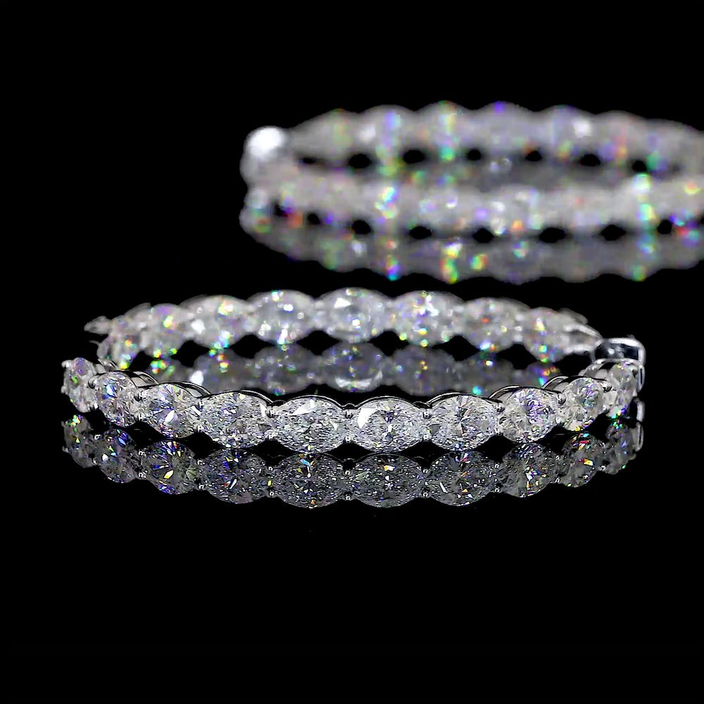 14K White Gold Medium Hoop Earrings with East-West Prong Set Oval Cut Lab Diamonds - 7.62 Carats Total Diamond Weight - Covaloro Fine Jewelry
