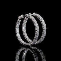 14K White Gold Medium Hoop Earrings with East-West Prong Set Radiant Cut Lab Diamonds - 7.26 Carats Total Diamond Weight - Covaloro Fine Jewelry
