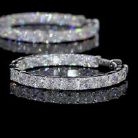14K White Gold Medium Hoop Earrings with East-West Prong Set Radiant Cut Lab Diamonds - 7.26 Carats Total Diamond Weight - Covaloro Fine Jewelry