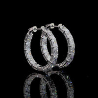 14K White Gold Medium Hoop Earrings with East-West Prong Set Radiant Cut Lab Diamonds - 7.75 Carats Total Diamond Weight - Covaloro Fine Jewelry
