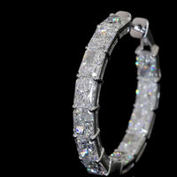 14K White Gold Medium Hoop Earrings with East-West Prong Set Radiant Cut Lab Diamonds - 7.75 Carats Total Diamond Weight - Covaloro Fine Jewelry
