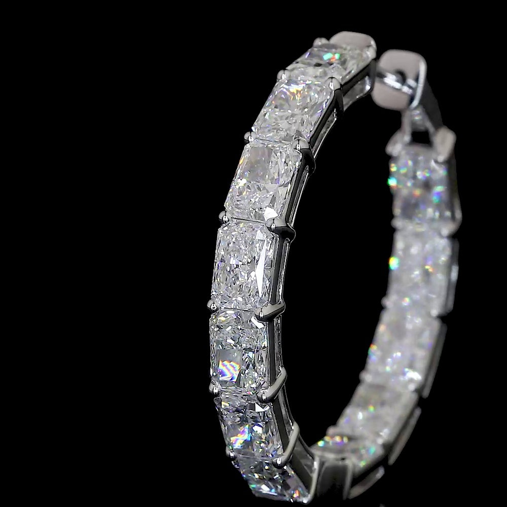 14K White Gold Medium Hoop Earrings with East-West Prong Set Radiant Cut Lab Diamonds - 7.75 Carats Total Diamond Weight - Covaloro Fine Jewelry