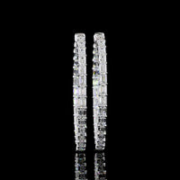 14K White Gold Medium Hoop Earrings with East-West Set Emerald Cut Lab Diamonds - 10.05 Carats Total Diamond Weight, E-F VS2 Clarity - Covaloro Fine Jewelry