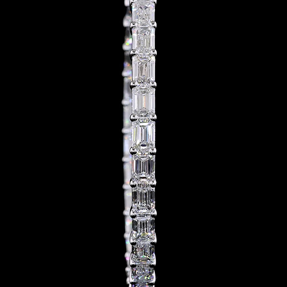 14K White Gold Medium Hoop Earrings with East-West Set Emerald Cut Lab Diamonds - 10.05 Carats Total Diamond Weight, E-F VS2 Clarity - Covaloro Fine Jewelry