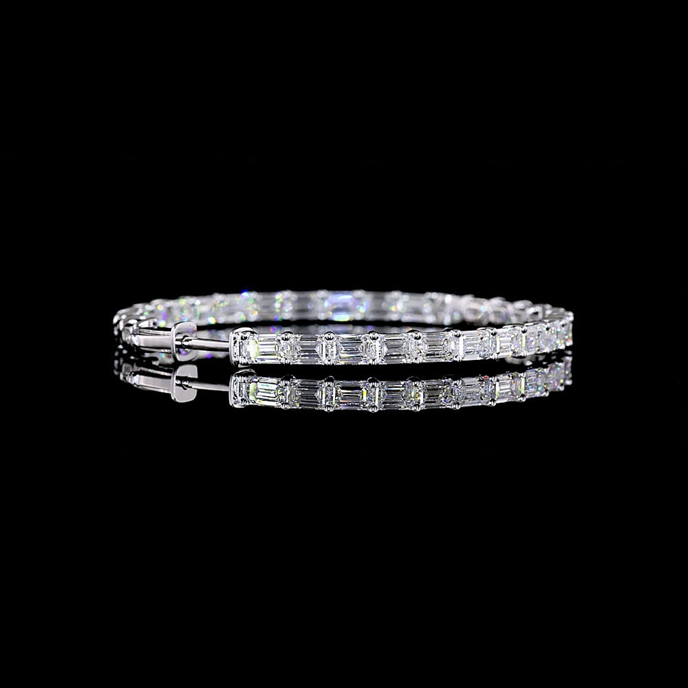 14K White Gold Medium Hoop Earrings with East-West Set Emerald Cut Lab Diamonds - 10.05 Carats Total Diamond Weight, E-F VS2 Clarity - Covaloro Fine Jewelry