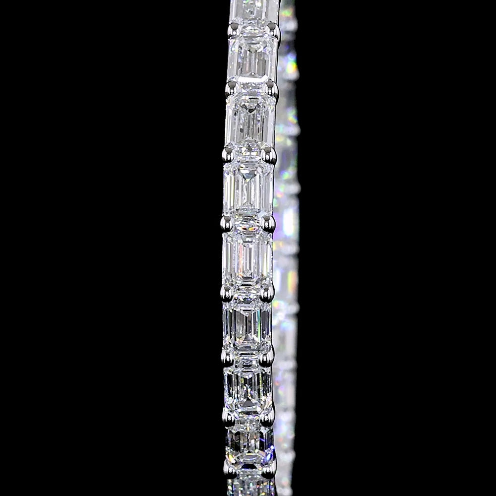 14K White Gold Medium Hoop Earrings with East-West Set Emerald Cut Lab Diamonds - 5.32 Carat Total Weight (E-F Color, VS Clarity) - Covaloro Fine Jewelry