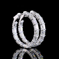 14K White Gold Medium Hoop Earrings with East-West Set Emerald Cut Lab Diamonds - 5.65 Carats Total Diamond Weight - Covaloro Fine Jewelry