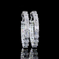 14K White Gold Medium Hoop Earrings with East-West Set Emerald Cut Lab Diamonds - 5.65 Carats Total Diamond Weight - Covaloro Fine Jewelry
