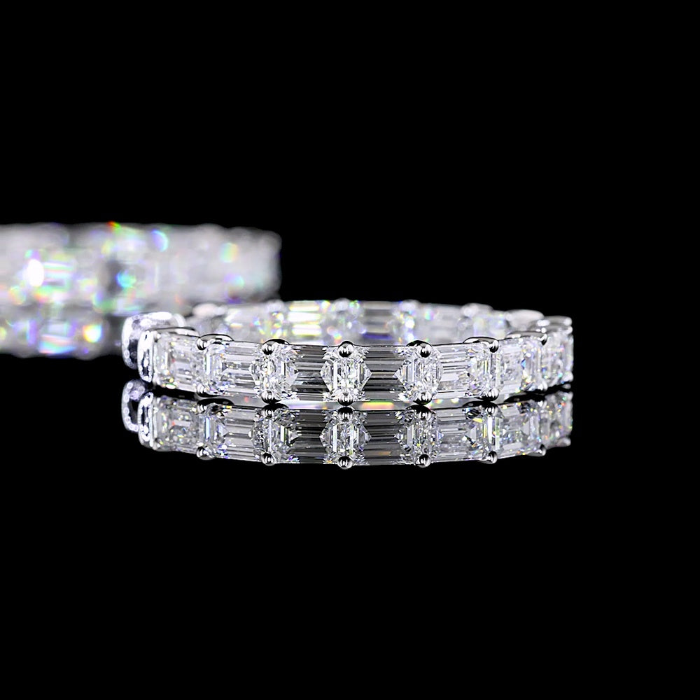 14K White Gold Medium Hoop Earrings with East-West Set Emerald Cut Lab Diamonds - 5.65 Carats Total Diamond Weight - Covaloro Fine Jewelry