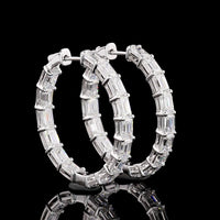 14K White Gold Medium Hoop Earrings with East-West Set Emerald Cut Lab Diamonds - 6.23 Total Carat Weight, E-F Color VVS2 Clarity - Covaloro Fine Jewelry