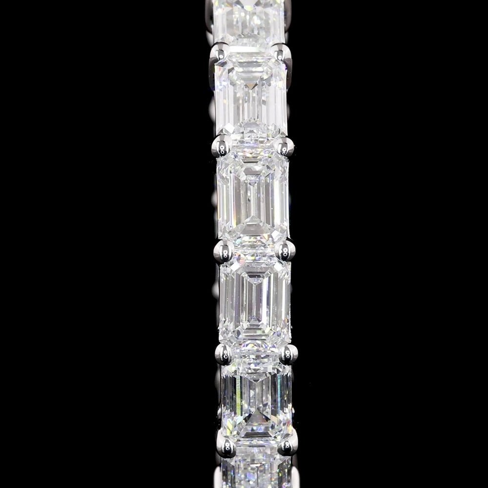 14K White Gold Medium Hoop Earrings with East-West Set Emerald Cut Lab Diamonds - 6.23 Total Carat Weight, E-F Color VVS2 Clarity - Covaloro Fine Jewelry