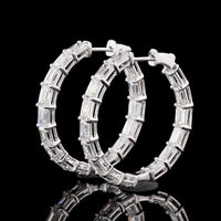 14K White Gold Medium Hoop Earrings with East-West Set Emerald Cut Lab Diamonds - 6.23 Total Carat Weight, E-F Color VVS2 Clarity - Covaloro Fine Jewelry