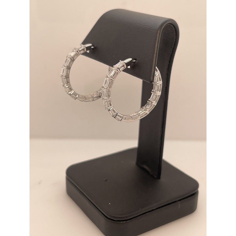 14K White Gold Medium Hoop Earrings with East-West Set Emerald Cut Lab Diamonds - 8.26 Carats Total Diamond Weight - Covaloro Fine Jewelry