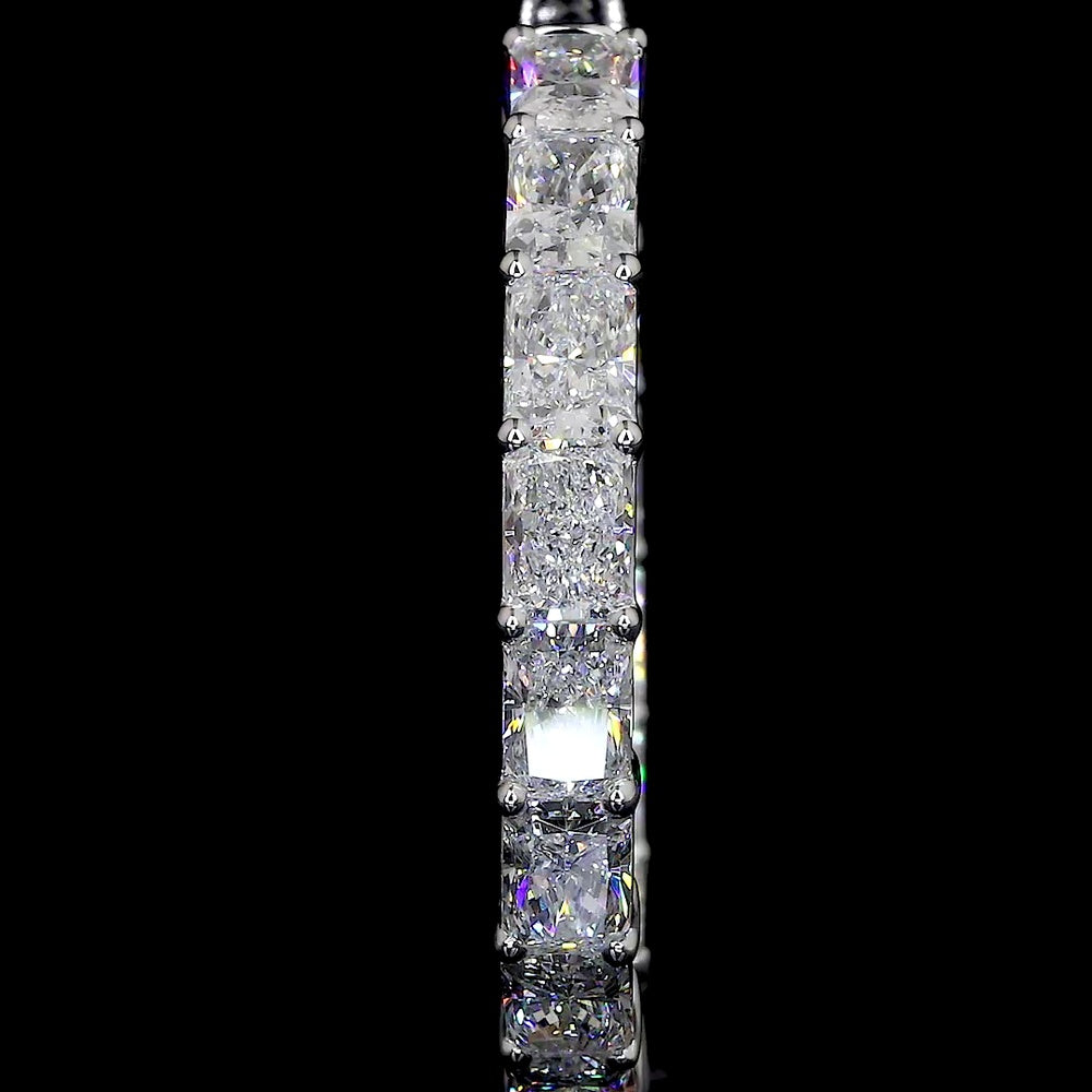 14K White Gold Medium Hoop Earrings with East-West Set Radiant Cut Lab Diamonds - 10.19 Carat Total Diamond Weight - Covaloro Fine Jewelry