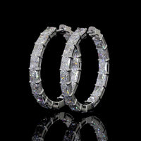 14K White Gold Medium Hoop Earrings with East-West Set Radiant Cut Lab Diamonds - 10.19 Carat Total Diamond Weight - Covaloro Fine Jewelry