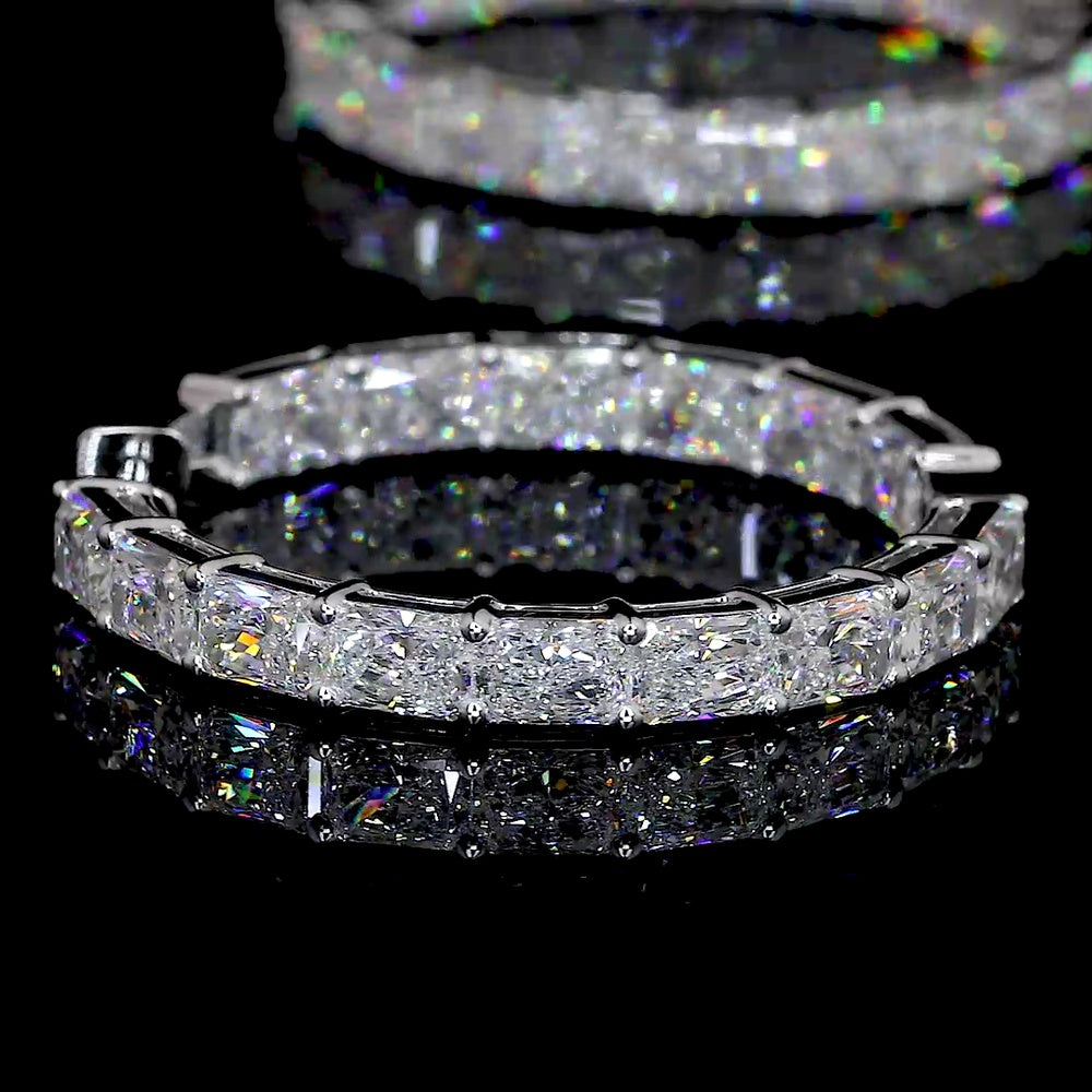14K White Gold Medium Hoop Earrings with East-West Set Radiant Cut Lab Diamonds - 10.19 Carat Total Diamond Weight - Covaloro Fine Jewelry
