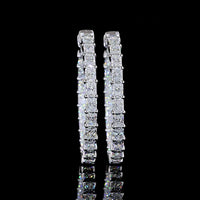 14K White Gold Medium Hoop Earrings with East-West Set Radiant Cut Lab Diamonds - 5.10 Carats Total Diamond Weight - Covaloro Fine Jewelry