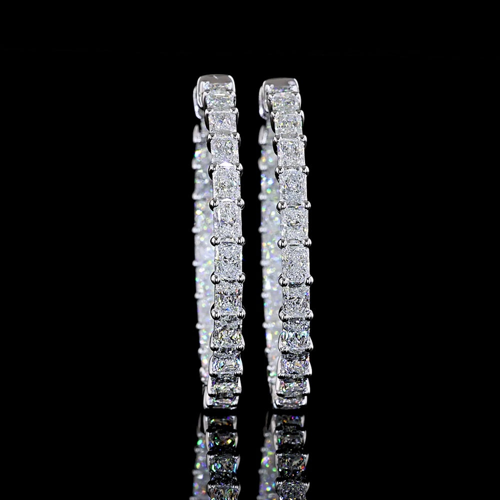 14K White Gold Medium Hoop Earrings with East-West Set Radiant Cut Lab Diamonds - 5.10 Carats Total Diamond Weight - Covaloro Fine Jewelry