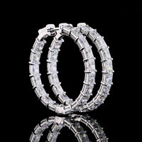 14K White Gold Medium Hoop Earrings with East-West Set Radiant Cut Lab Grown Diamonds - 7.07 Carat Total Weight, E-F Color, VS Clarity - Covaloro Fine Jewelry
