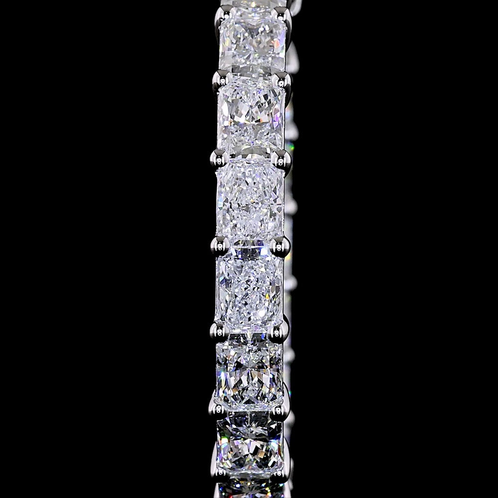 14K White Gold Medium Hoop Earrings with East-West Set Radiant Cut Lab Grown Diamonds - 7.07 Carat Total Weight, E-F Color, VS Clarity - Covaloro Fine Jewelry