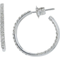 14K White Gold Medium Hoop Earrings with Inside-Out Round Diamonds - 1.29 Carats Total Diamond Weight