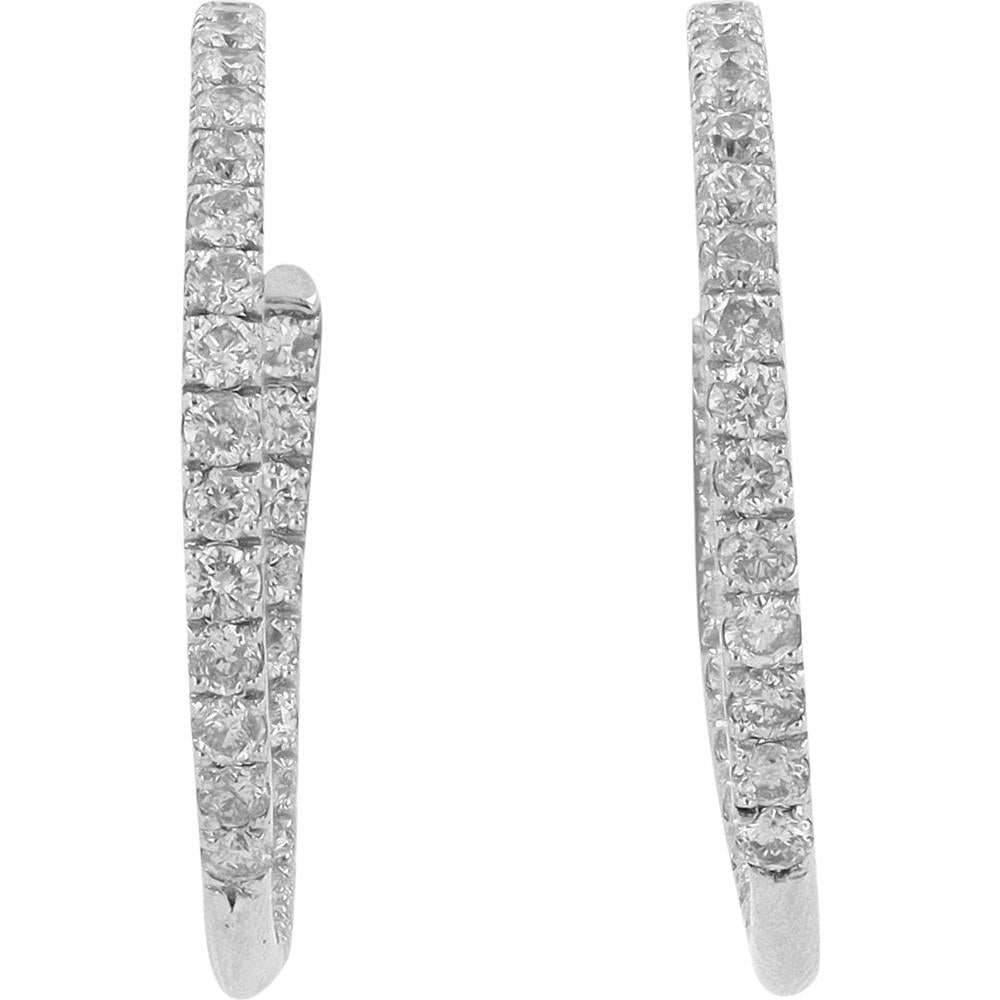 14K White Gold Medium Hoop Earrings with Inside-Out Round Diamonds - 1.29 Carats Total Diamond Weight