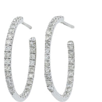 14K White Gold Medium Hoop Earrings with Inside-Out Round Diamonds - 1.29 Carats Total Diamond Weight
