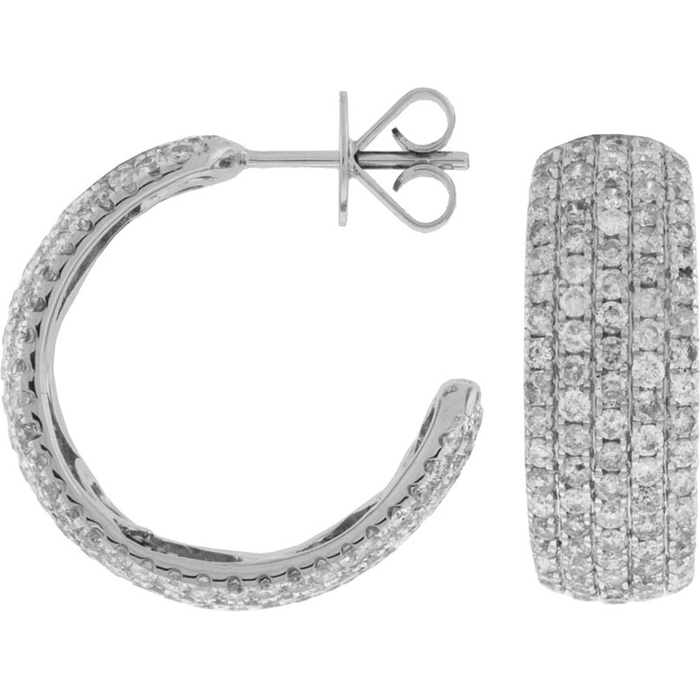 14K White Gold Medium Hoop Earrings with Multi-Row Pavé Set Round Diamonds - 2.90 Carat Total Diamond Weight - Royal Jewelry