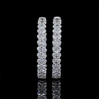 14K White Gold Medium Hoop Earrings with North-South Oval Cut Lab Diamonds - 4.93 Carats Total Diamond Weight - Covaloro Fine Jewelry