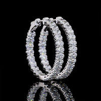 14K White Gold Medium Hoop Earrings with North-South Oval Cut Lab Diamonds - 4.93 Carats Total Diamond Weight - Covaloro Fine Jewelry