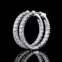 14K White Gold Medium Hoop Earrings with North-South Oval Cut Lab Diamonds - 4.93 Carats Total Diamond Weight - Covaloro Fine Jewelry
