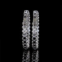 14K White Gold Medium Hoop Earrings with North-South Oval Cut Lab Diamonds - 4.93 Carats Total Diamond Weight - Covaloro Fine Jewelry