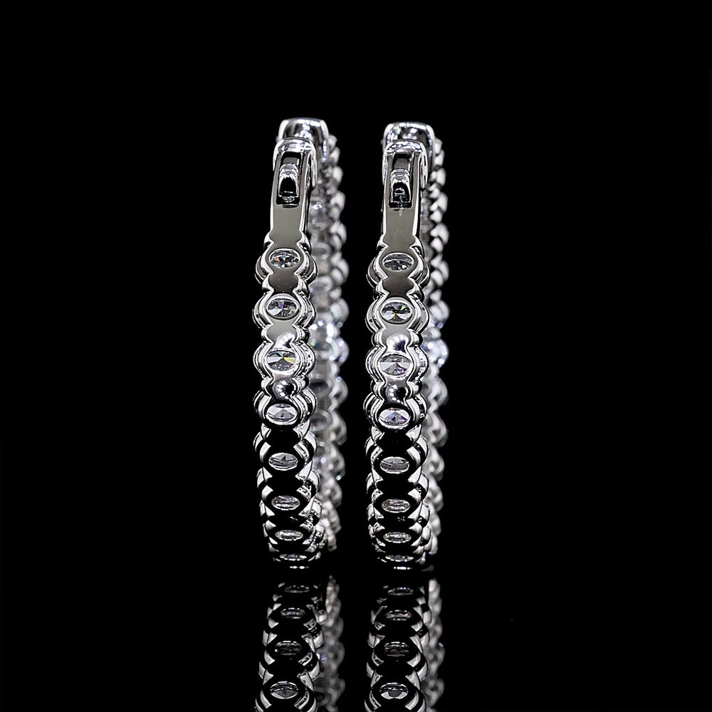 14K White Gold Medium Hoop Earrings with North-South Oval Cut Lab Diamonds - 4.93 Carats Total Diamond Weight - Covaloro Fine Jewelry